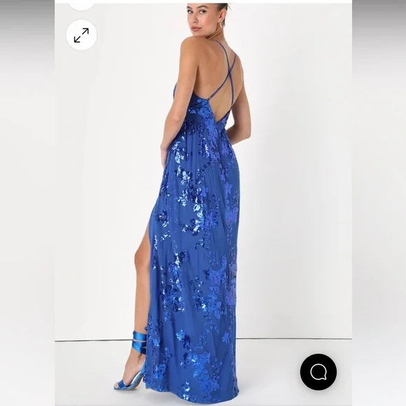 Lulus Captivating Essence Blue Sequin Backless Maxi Dress, Size Medium, NWT - Picture 13 of 17